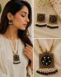 Antique Gold Black Stone Pearl Pendant Set