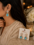 Aqua Teardrop Pearl Halo Drop Earrings