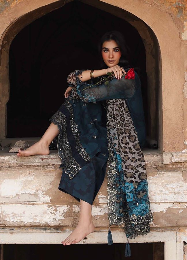 Charisma Aqua Party Wear - Luxury Three Piece Chiffon