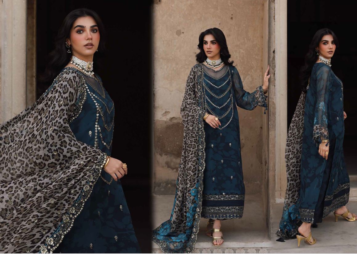 Charisma Aqua Party Wear - Luxury Three Piece Chiffon