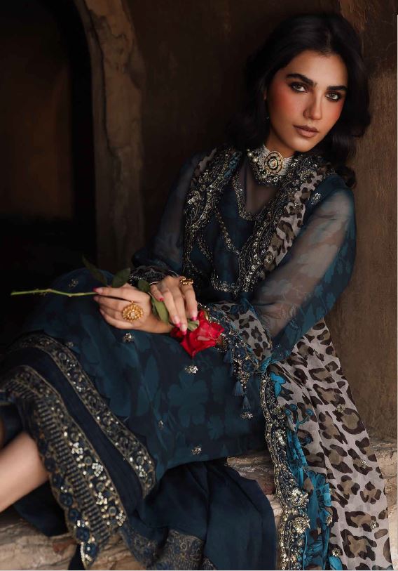 Charisma Aqua Party Wear - Luxury Three Piece Chiffon