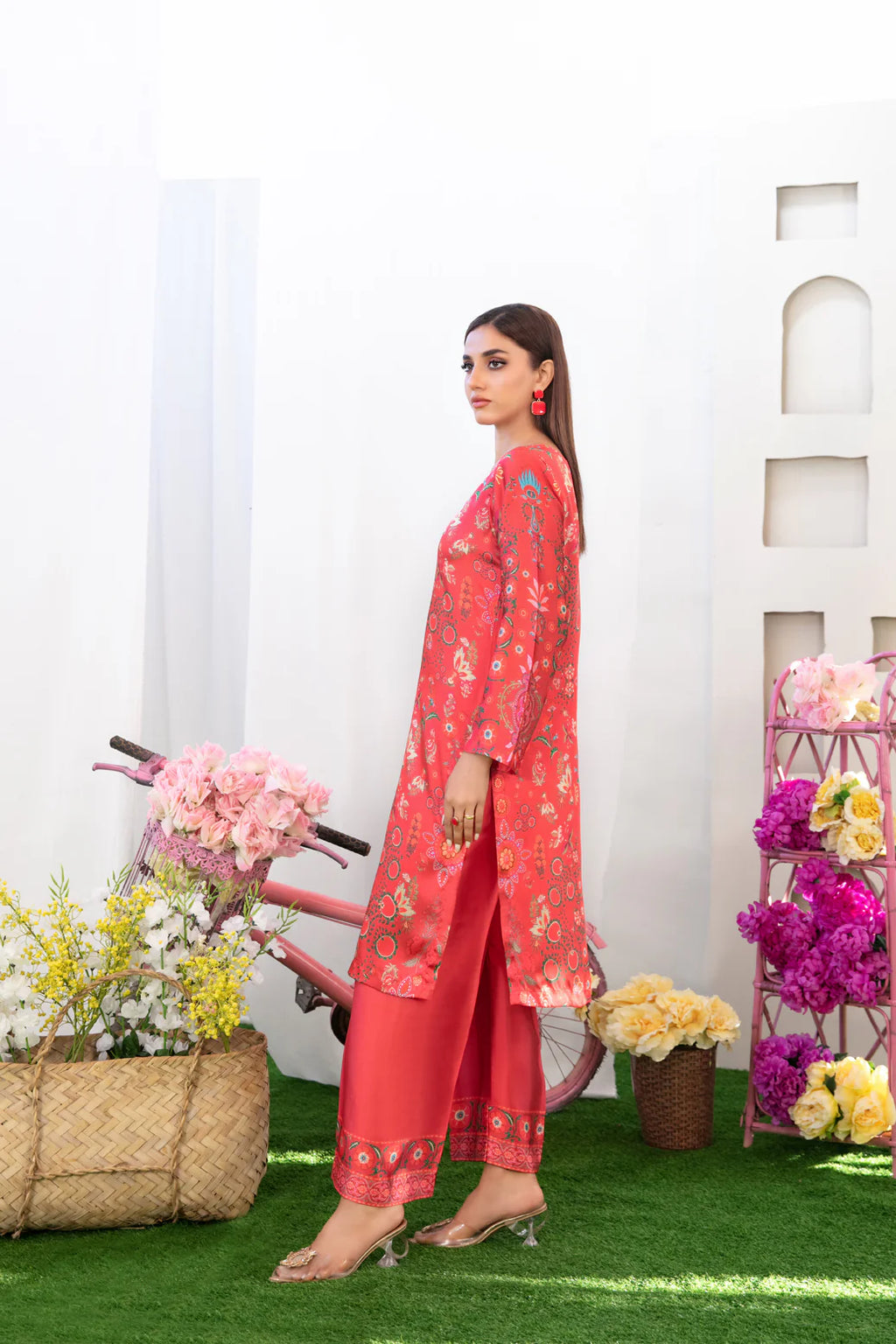 Damask - two pieace floral print silk suit