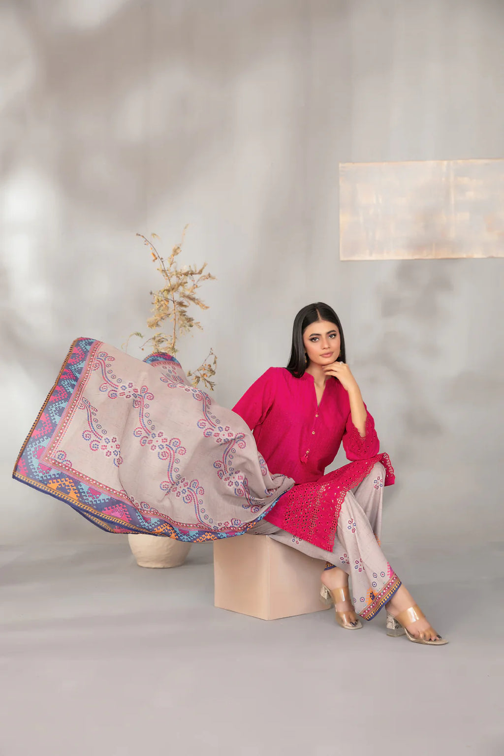 Leyl Pink - Three Pieace Lawn Suit