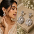 Silver Pear Crystal Drop Earrings