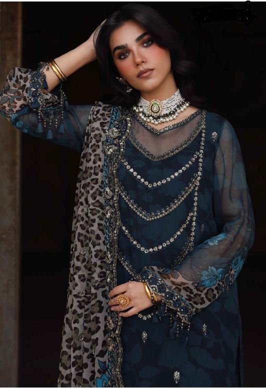 Charisma Aqua Party Wear - Luxury Three Piece Chiffon